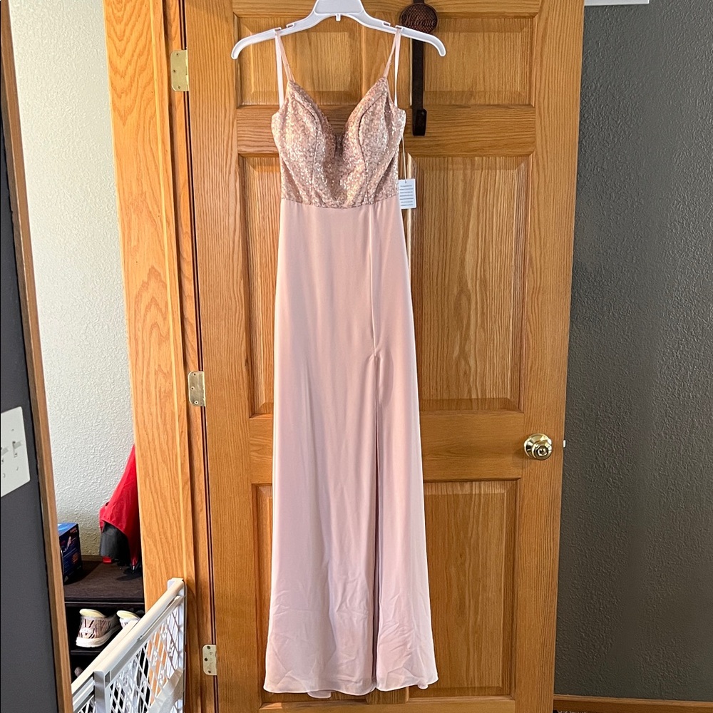 Elegant Pink/champagne Sequin Gown